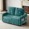 Modern Loveseat Pull Out Sofa Bed With Adjustable Backrest, Two Cup Holders, A Phone Holder, Three Charging Ports And Side Storage Pockets For Living Room - Teal - Image 10