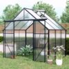 Double Door Polycarbonate Greenhouse Raised Base And Anchor Heavy Duty Walk In Greenhouses For Outdoor Backyard In All Season - Black - Image 4