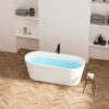 Freestanding Bathtub, Modern & Contemporary Design Soaking Tub With Brushed Nickel Pop-Up Drain And Minimalist Design Overflow - White - Image 4