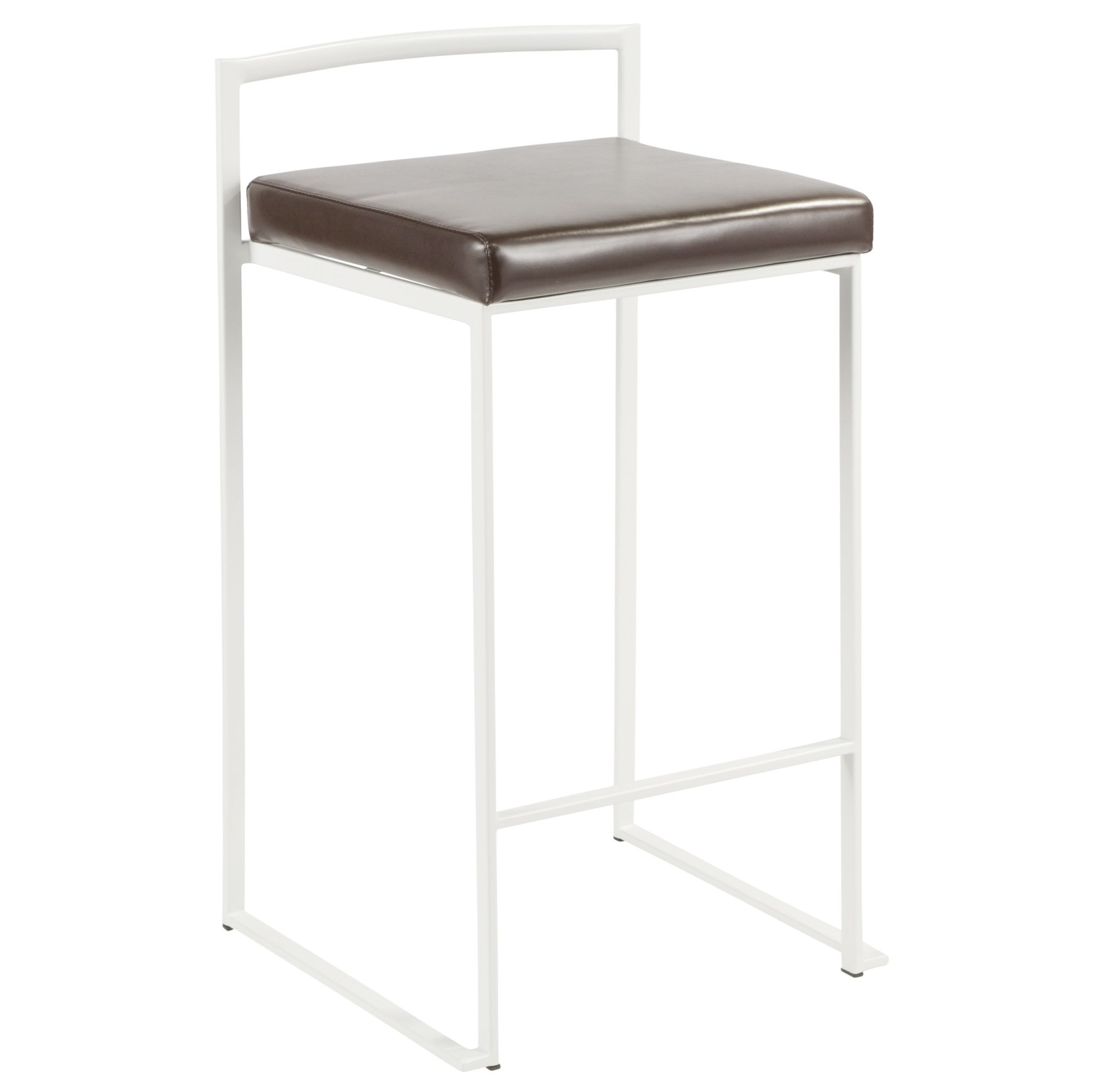 Fuji - Contemporary Stackable Counter Stool (Set of 2) - White / Brown - Image 2
