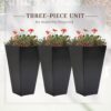 Outsunny - 28" Tall Planters With Drainage Hole (Set of 3), Outdoor Flower Pots, Indoor Planters For Porch Patio And Deck - Black - Image 4
