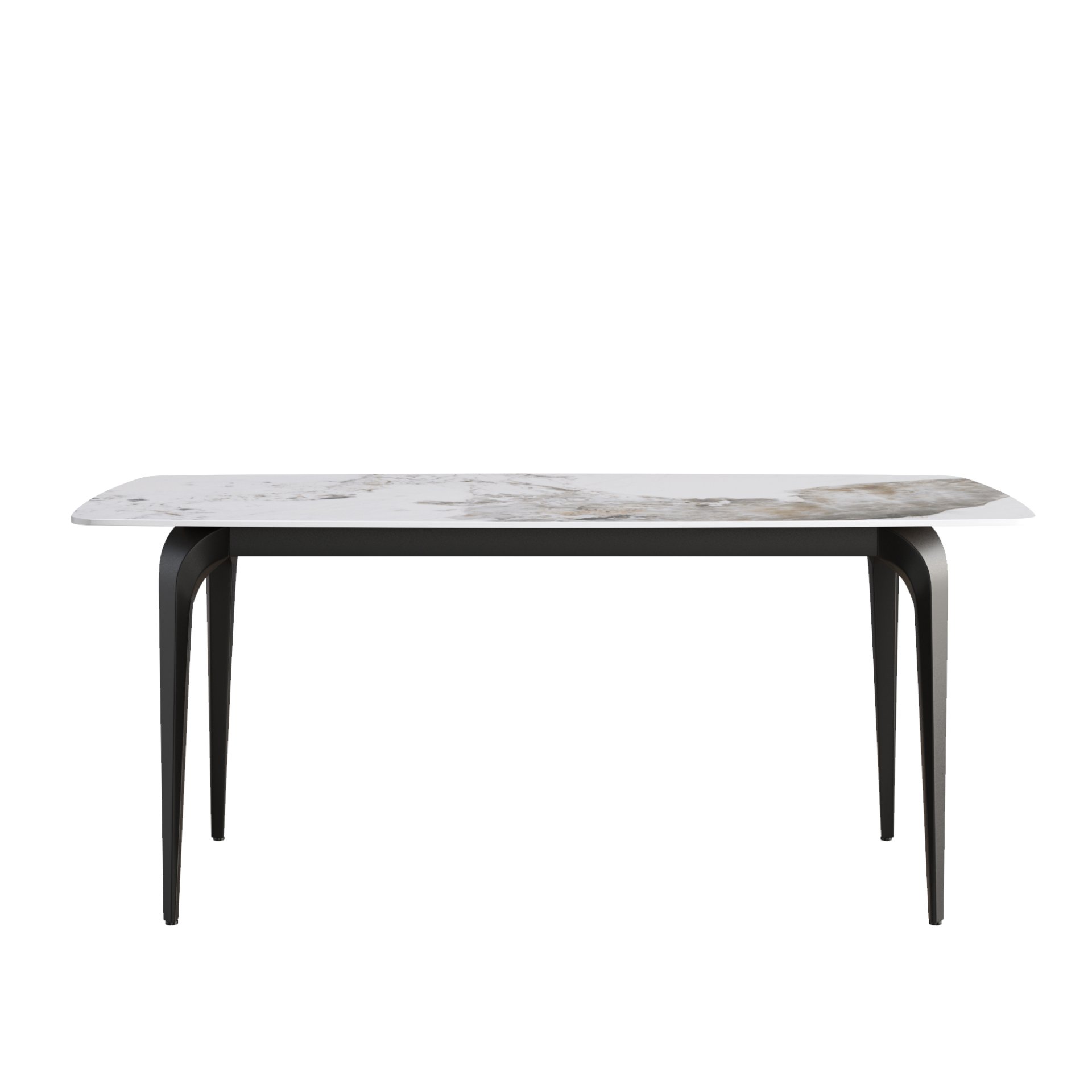 70.87" Modern Artificial Stone Pandora White Curved Black Metal Leg Dining Table - Antique White - Image 6