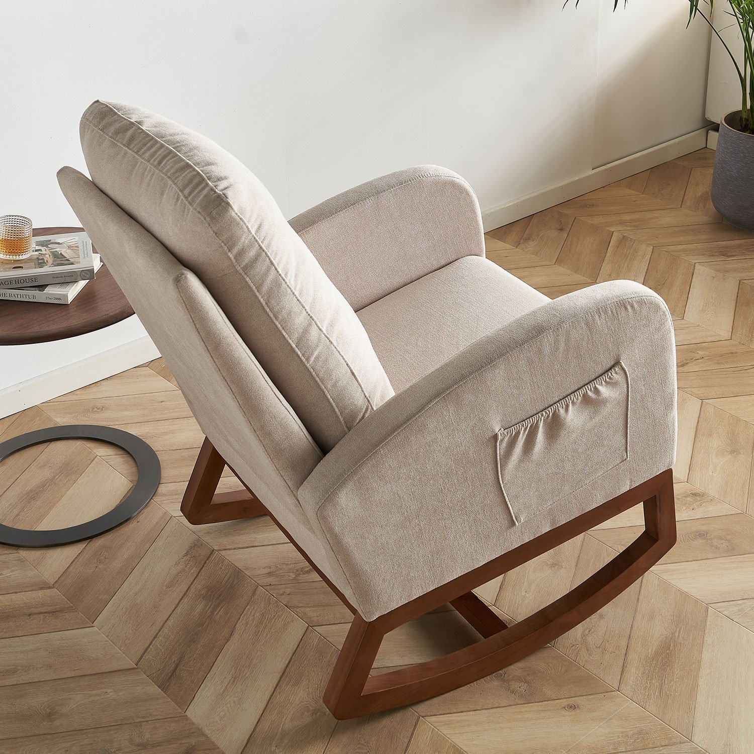 Linen Rocking Chair Accent Chair - Beige - Image 8