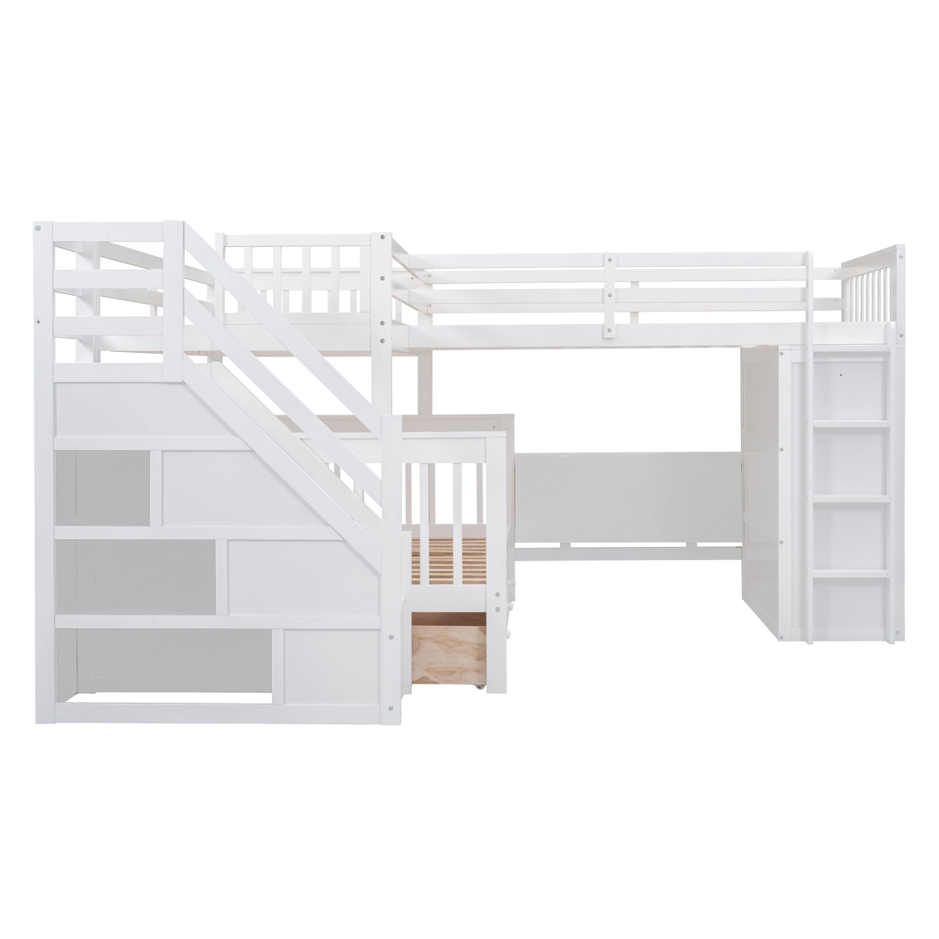 Twin Twin Over Full L Shaped Bunk Bed With 3 Drawers, Portable Desk And Wardrobe - White - Image 7