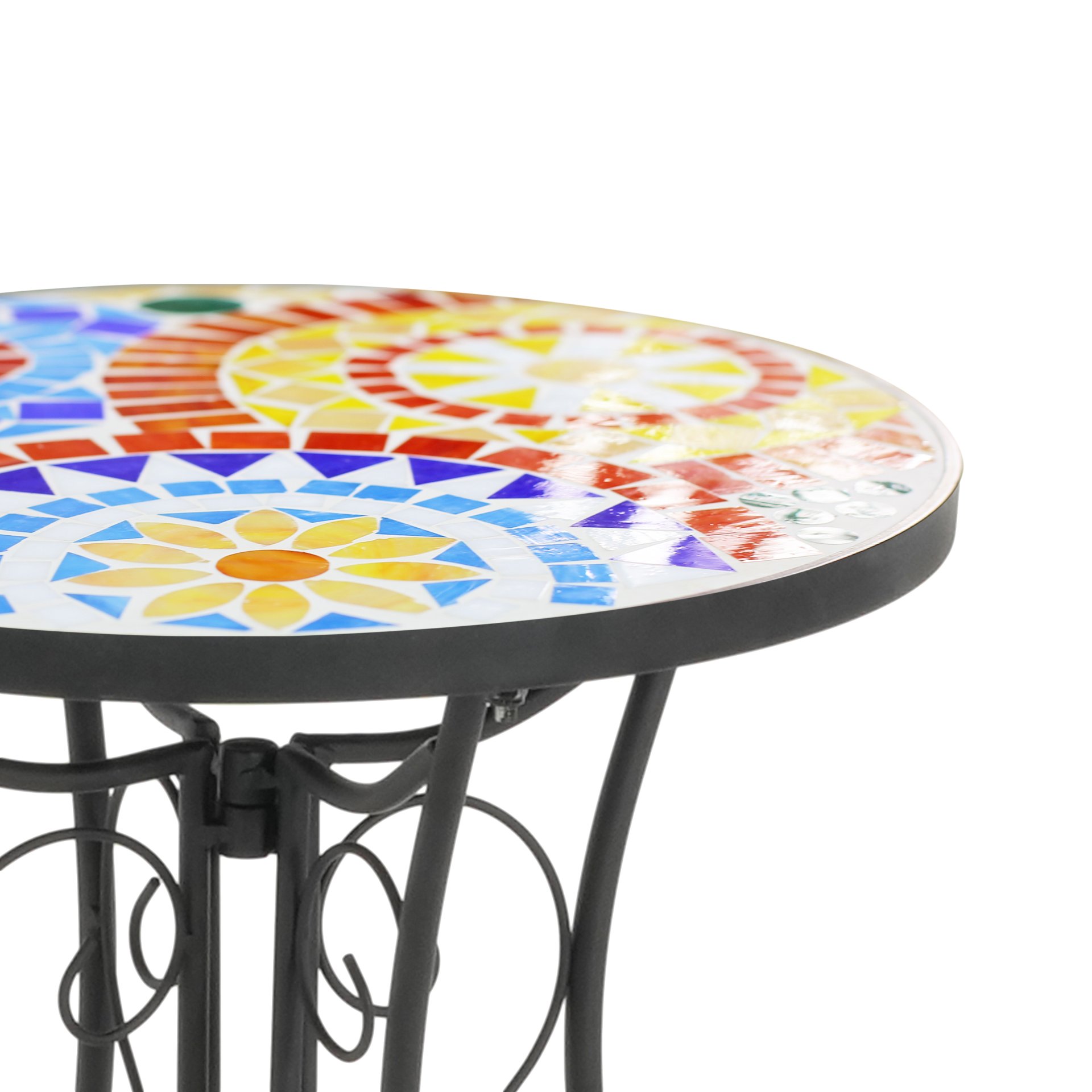 Outdoor Side Table With Ceramic Tile Top And Powder Coated Steel Frame - Black / Colorful - Image 11