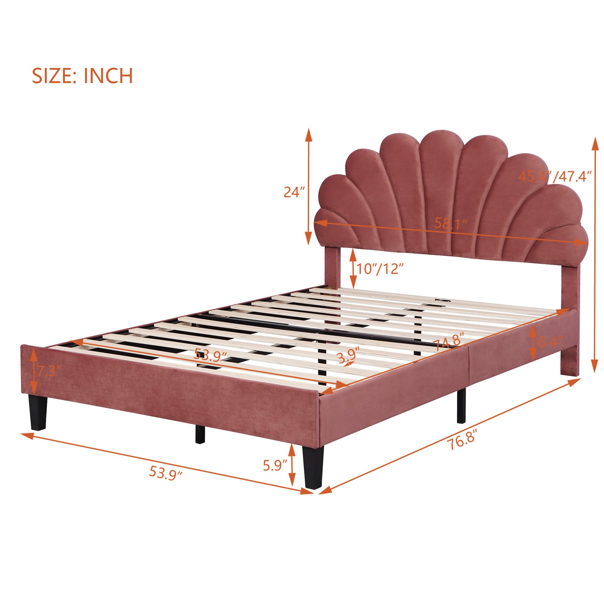 Full Size Upholstered Platform Bed With Flower Pattern Headboard - Bean Paste Red - Image 10