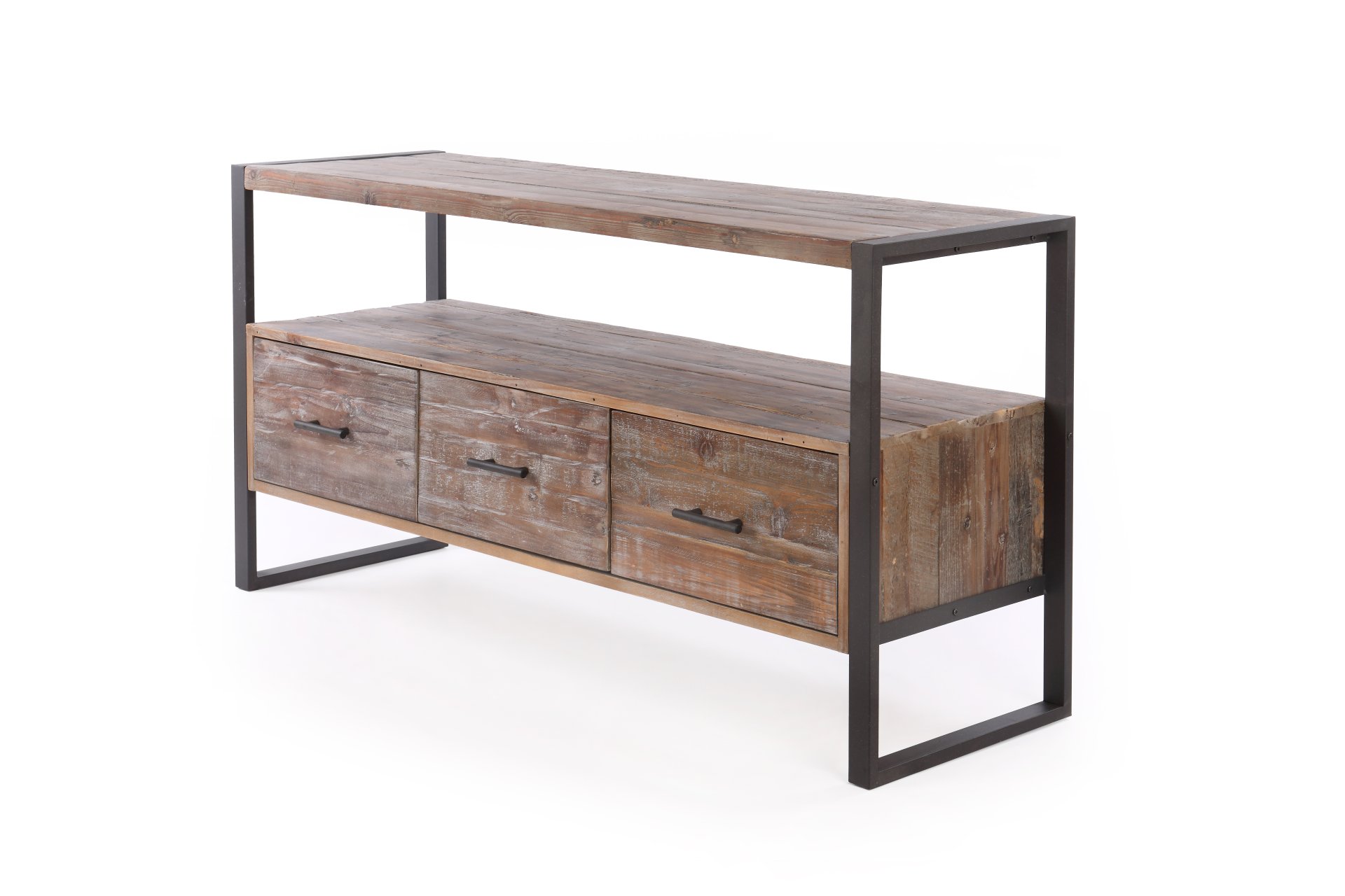 Reclaimed Wood Media TV Console Table With 3 Drarwer, Open Shelf - Antique Gray - Image 4
