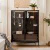 Modern Minimalist Style LED Curio Cabinet With Tempered Glass Door, Metal Legs - Black / Dark Walnut - Image 2