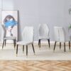 Modern Dining Chairs (Set of 4) With Stylish Patterned Backrest And Black Metal Legs - Light Gray - Image 4