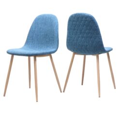 Mid Century Dining Chair (Set of 2) Fabric Upholstered Chair With Light Walnut ed Metal Legs - Muted Blue