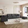 3 Piece Living Room Set Modular L Shaped Sectional Couch Upholstered, 3 Seater Sofa & Armchair & Movable Ottoman 5 Seat - Gray - Image 6
