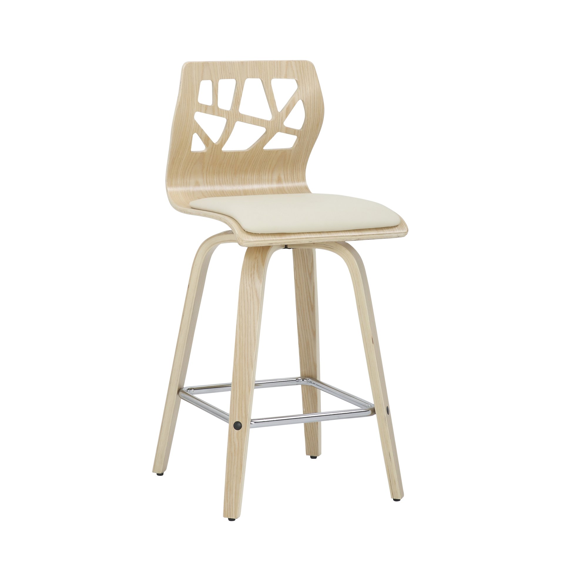 Folia - Mid-Century Modern Counter Stool With Footrest (Set of 2) - Natural / Cream / Chrome - Image 2