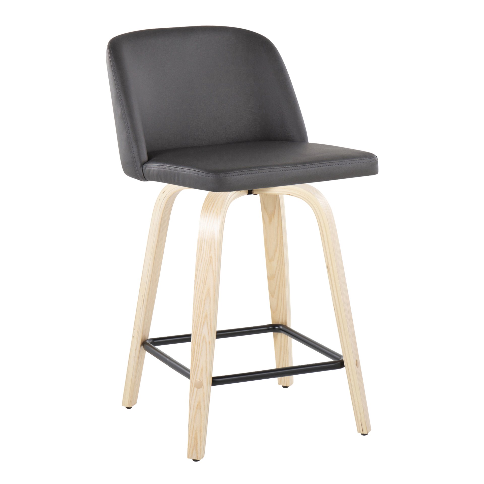 Toriano - Contemporary Fixed Height Counter Stool With Swivel, Square Footrest (Set of 2) - Gray / Black / Natural - Image 2