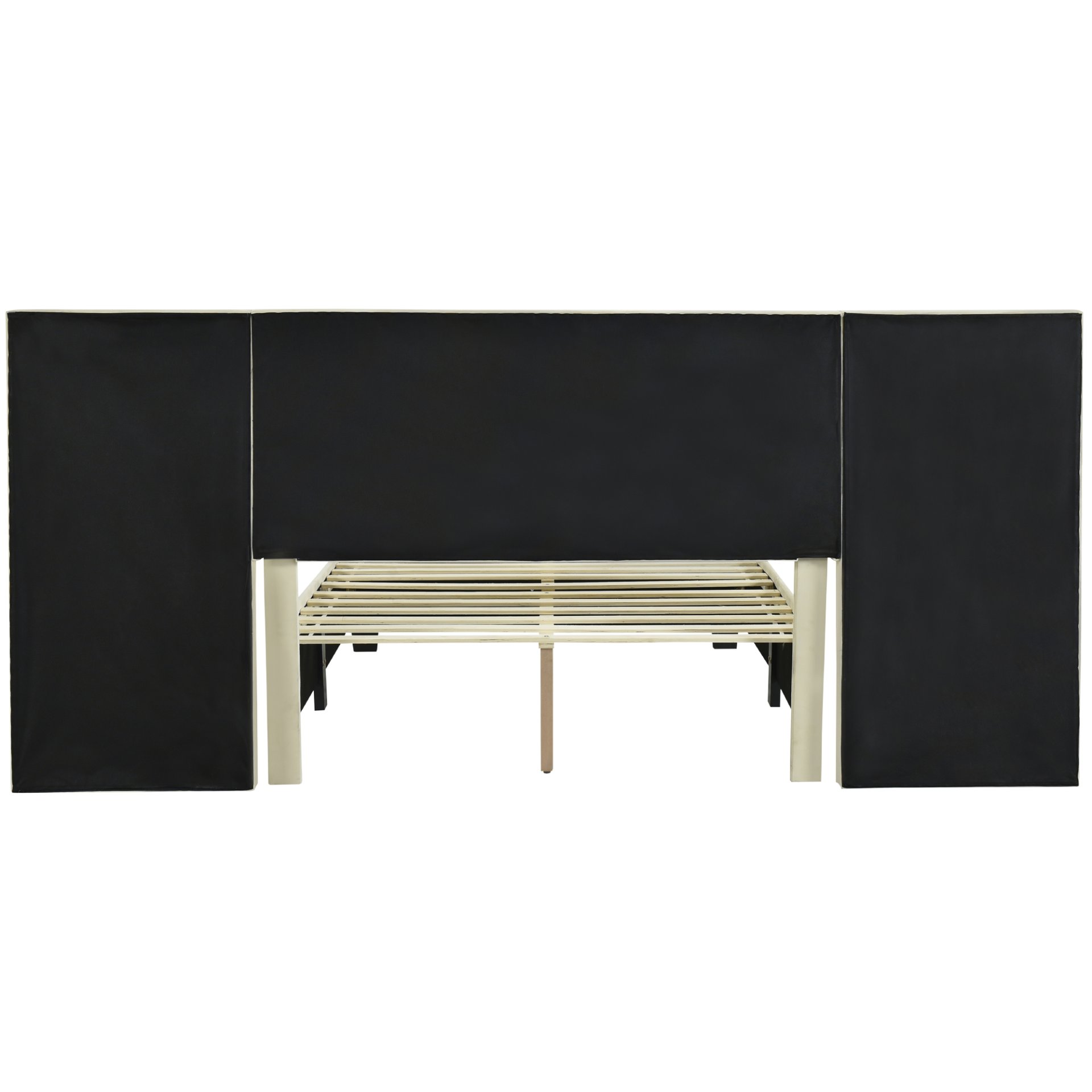 Full Size Upholstered Platform Bed With Big Headboard - Beige - Image 11