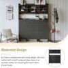 Multifunctional Tipping Bucket Shoe Cabinet With Storage Shelf & 6 Flip Drawers, Large Hall Tree With Tempered Glass Doors, Foyer Cabinet With 4 Hooks For Hallway - Black - Image 8