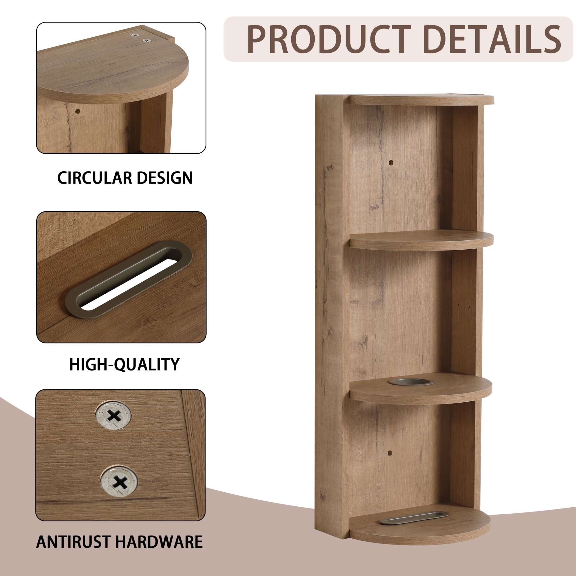 Modern Bathroom Wall Mounted Storage Rack With Floating Design - Imitative Oak - Image 6