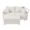 Modern Style Loveseat Sofa Sectional Sofa Couch With Storage Space, A Movable Ottoman, Two USB Ports, Two Cup Holders, A Phone Holder For Living Room - Beige - Image 16
