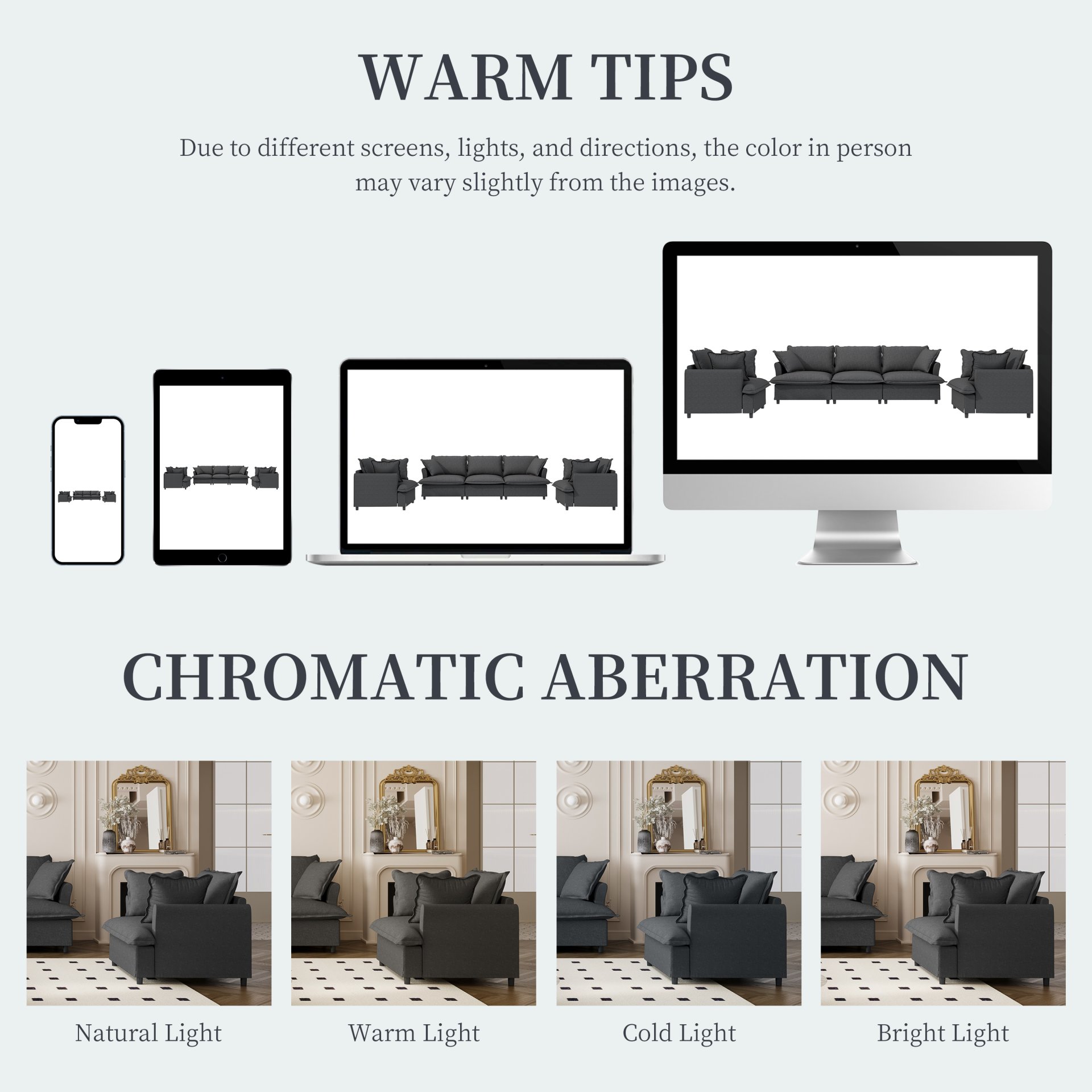 3 Piece Living Room Set Modular Sectional Couch Upholstered 3 Seater Sofa & 2 Armchairs 5 Seat - Gray - Image 6