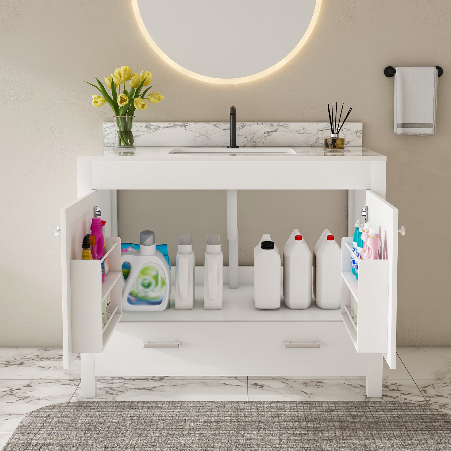 43" Bathroom Vanity, Multi Functional Cabinet - White - Image 12