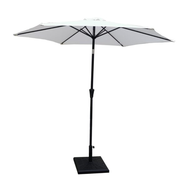 8.8' Outdoor Aluminum Patio Umbrella, Patio Umbrella, Market Umbrella With 42 Pound Square Resin Umbrella Base, Push Button Tilt And Crank Lift - Creme
