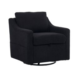 Modern Teddy Fabric 360° Swivel Accent Chair With Upholstered Back Pillow And Armrest Rivets - Black
