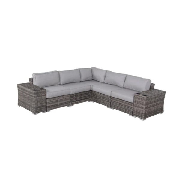 7 Piece Rattan Sectional Sofa Set With Cushions - Gray Mix