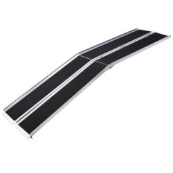Portable Foldable 8Ft Wheelchair Ramp Non Skid Aluminium 600Lb Capacity 2 Piece Design - Silver