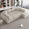 Oversized Sectional Sofa U-Shaped Sofa Couch Pull-Out Sofa Bed With Two Throw Pillows For Living Room - Beige - Image 2