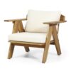 Outdoor Acacia Wood Club Chairs With Cushions (Set of 2) - Teak / Beige - Image 6