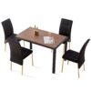 5 Pieces Dining Set Including Velvet High Back Golden Color Legs Nordic Dining Chair & Creative Design Dining Table - Black - Image 5