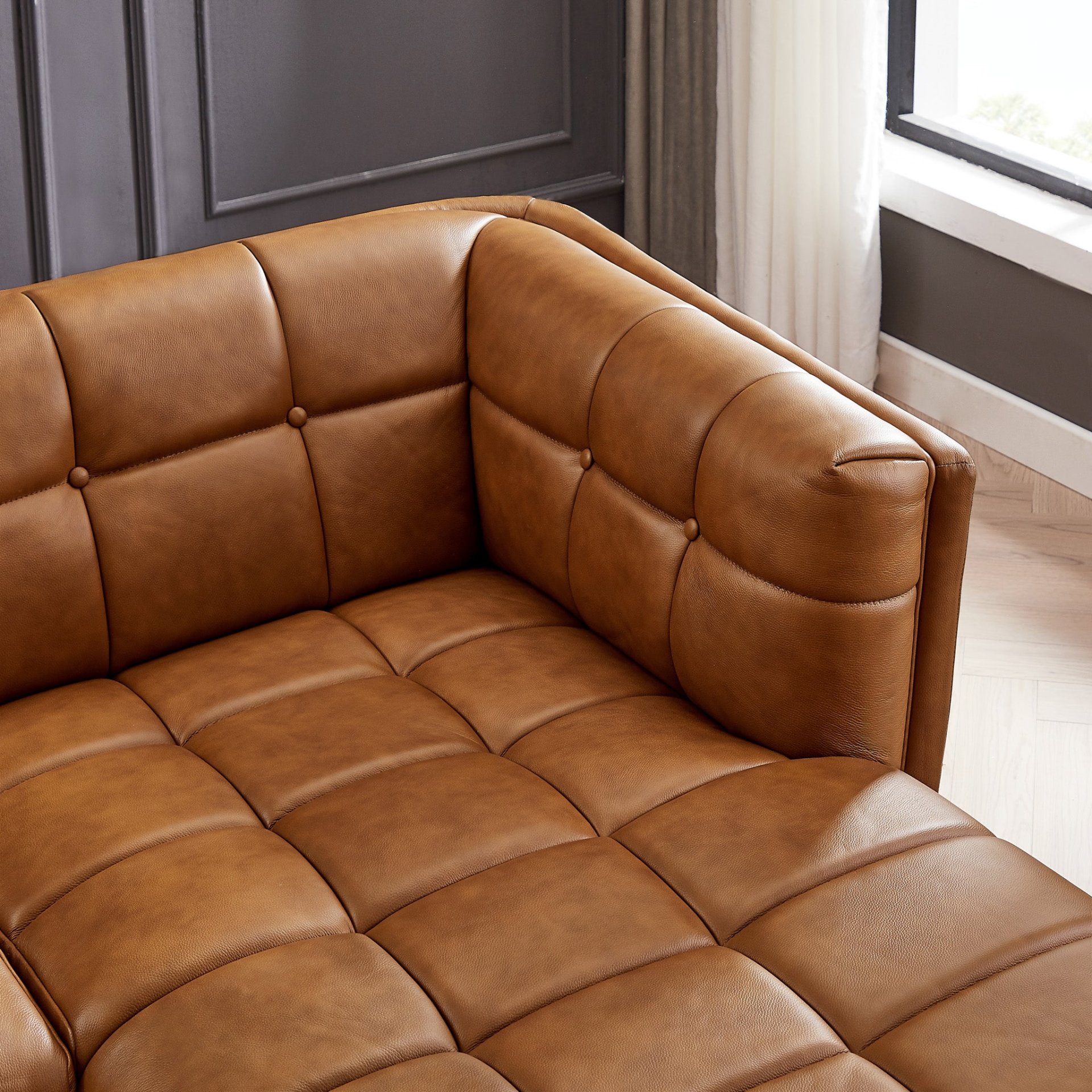 Addison - Right Sectional Leather Sofa - Cognac - Image 5