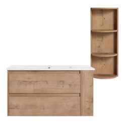 Modern 36" Wall Mounted Bathroom Vanity With Ceramic Sink And Storage Rack, 2 Soft Close Drawers - Imitative Oak