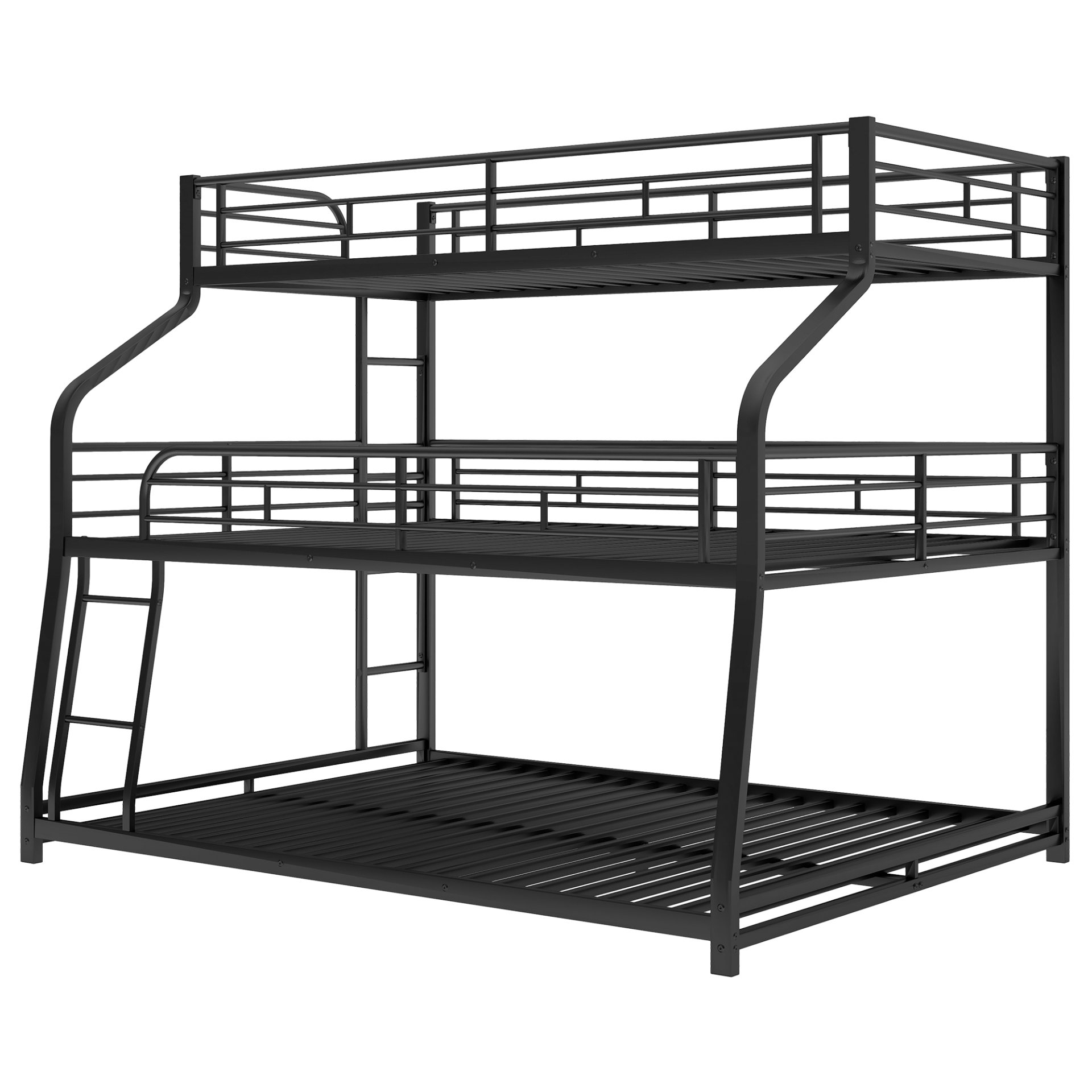 Twin Long / Full Long / Queen Triple Bunk Bed With Long And Short Ladder And Full-Length Guardrails - Black - Image 8