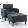 Upholstered Armchair And Storage Ottoman Set, Comfortable Single Sofa With Cup Holders And Tufted Detailing, Ideal For Living Room Or Bedroom - Dark Gray - Image 3