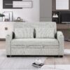 Pull Out Sofa Bed Modern Chenille Convertible Loveseat Sofa With Adjsutable Backrest, 2 Pillows, Cup Holders, USB Ports For Living Room, Apartment - White / Gray - Image 10