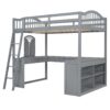 Full Loft Bed With U Shaped Desk, Storage Compartments And Tri Fold Mirror - Gray - Image 2