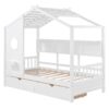 Twin Size House Bed With 2 Drawers, Kids Bed With Storage Shelf - White - Image 4