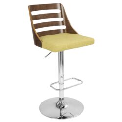 Trevi - Mid-Century Modern Adjustable Barstool With Swivel - Walnut / Green