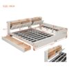 Queen & Twin Long Size Upholstered Platform Bed, Mother & Child Bed With Hydraulic Storage System, Drawer Box, Bedhead Storage Shelf And 2 Pairs Of Sockets & USB Ports - Beige - Image 18