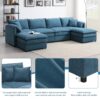 Chenille Modular Sectional Sofa, U Shaped Cloud Couch Set With Double Cushions, 6 Seat Sleeper Sofa Bed With Ottomans, Oversized Indoor Furniture - Blue - Image 16