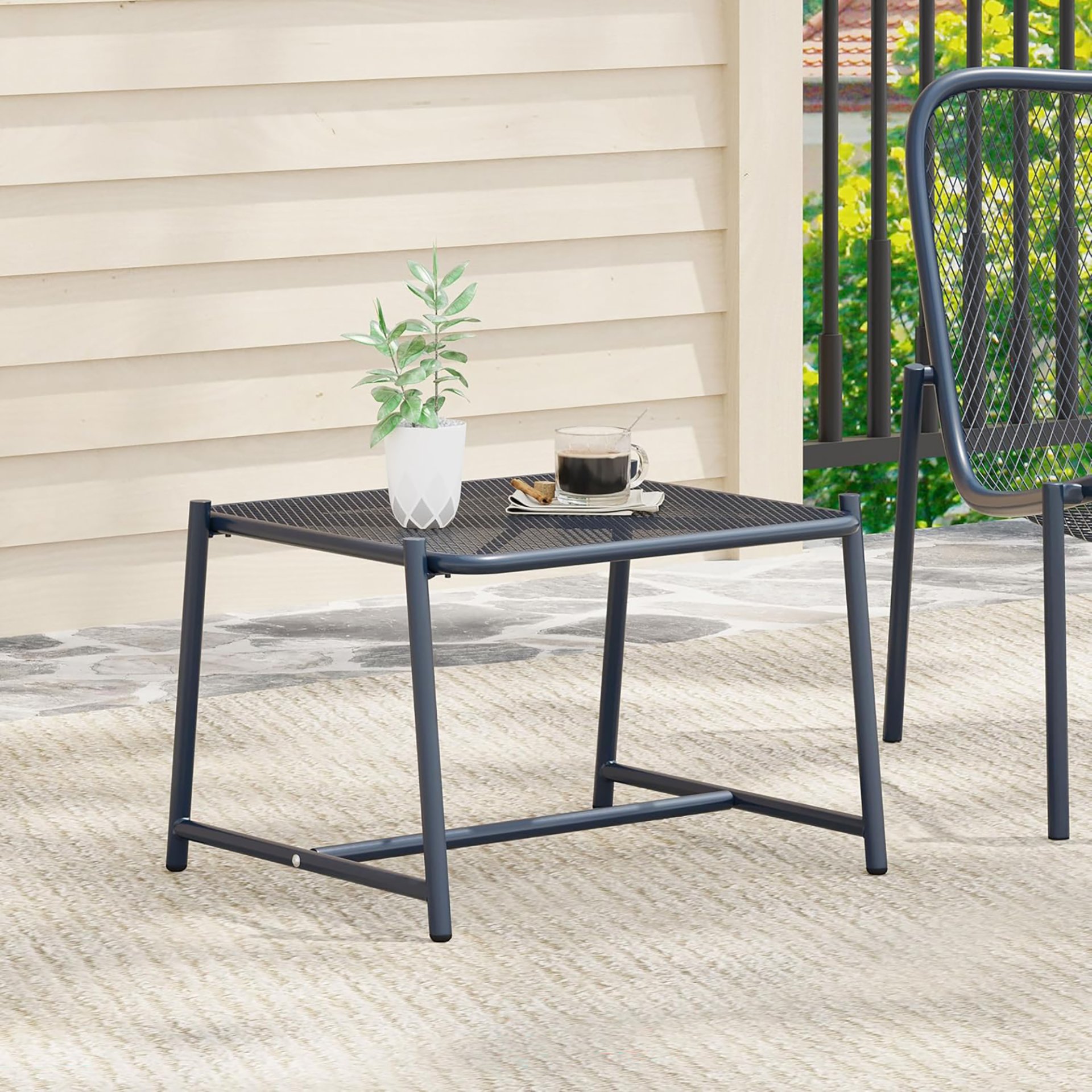 Kincaid - Modern Side Table With Mesh Top - Navy Blue - Image 2