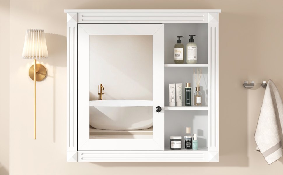 Bathroom Medicine Cabinet With Mirror, Wall Mounted Mirror Cabinet With Storage Organizer, Over The Toilet Storage White Storage Cabinet For Bathroom - White - Image 17