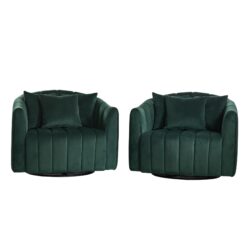 Upholstered Oversized 360 Degree Swivel Accent Barrel Chair And Half Cozy Sofa With 3 Pillows, Channel Tufted Pumpkin Shape Club Armchair For Living Room, Bedroom, Office, Lounge - Green