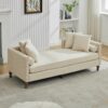 Chenille Upholstered Chaise Lounge With Nailheads, Sleeper Sofa Couch With 4 Throw Pillows & 2 Bolsters, Daybed With Rubberwood Legs - Beige - Image 6