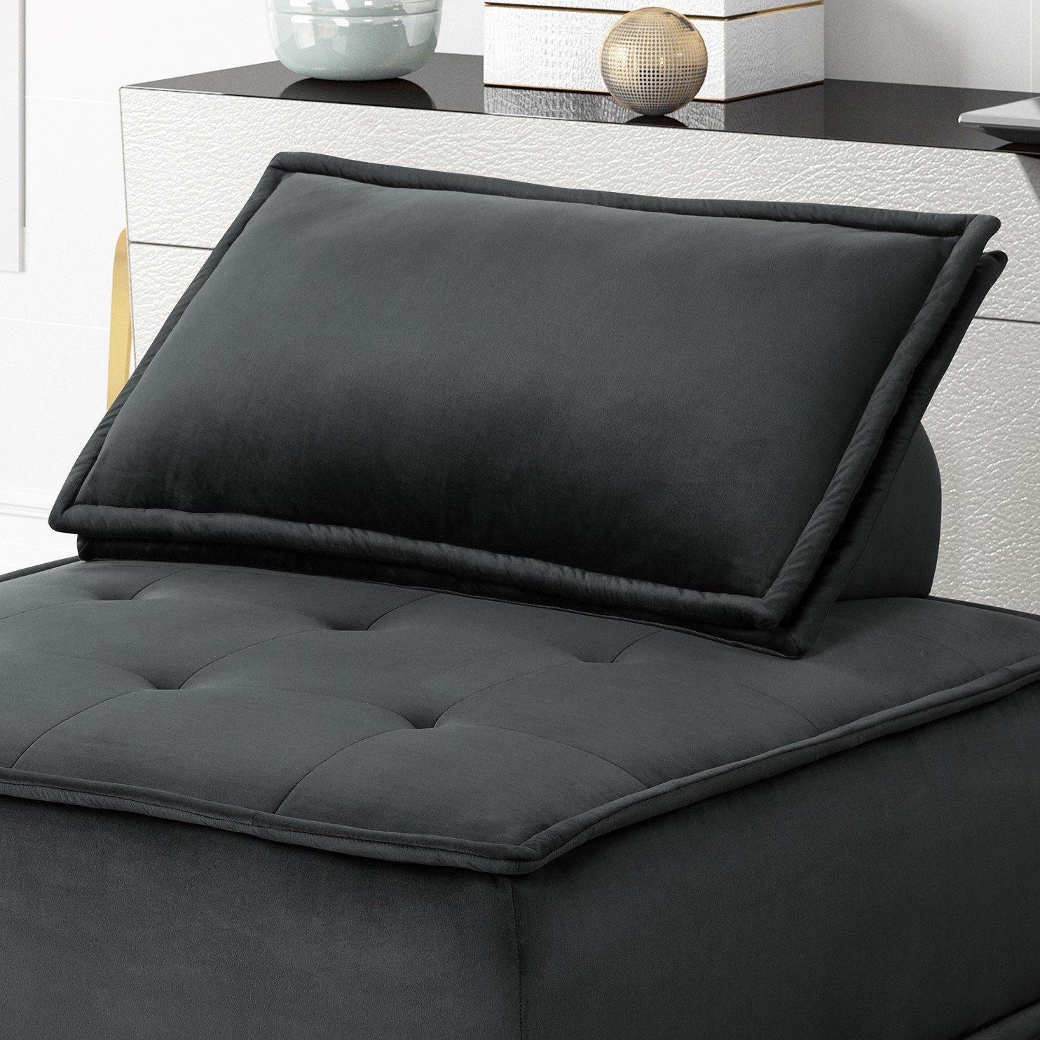 Anna - Velvet 3 Piece Sectional Sofa Ottoman - Black - Image 6