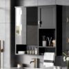 Modern Wall Mounted Bathroom Medicine Cabinet, Bathroom Wall Storage Cabinet With Mirror, Over The Toilet Space Saver Cabinet With Towels Bar - Black - Image 21