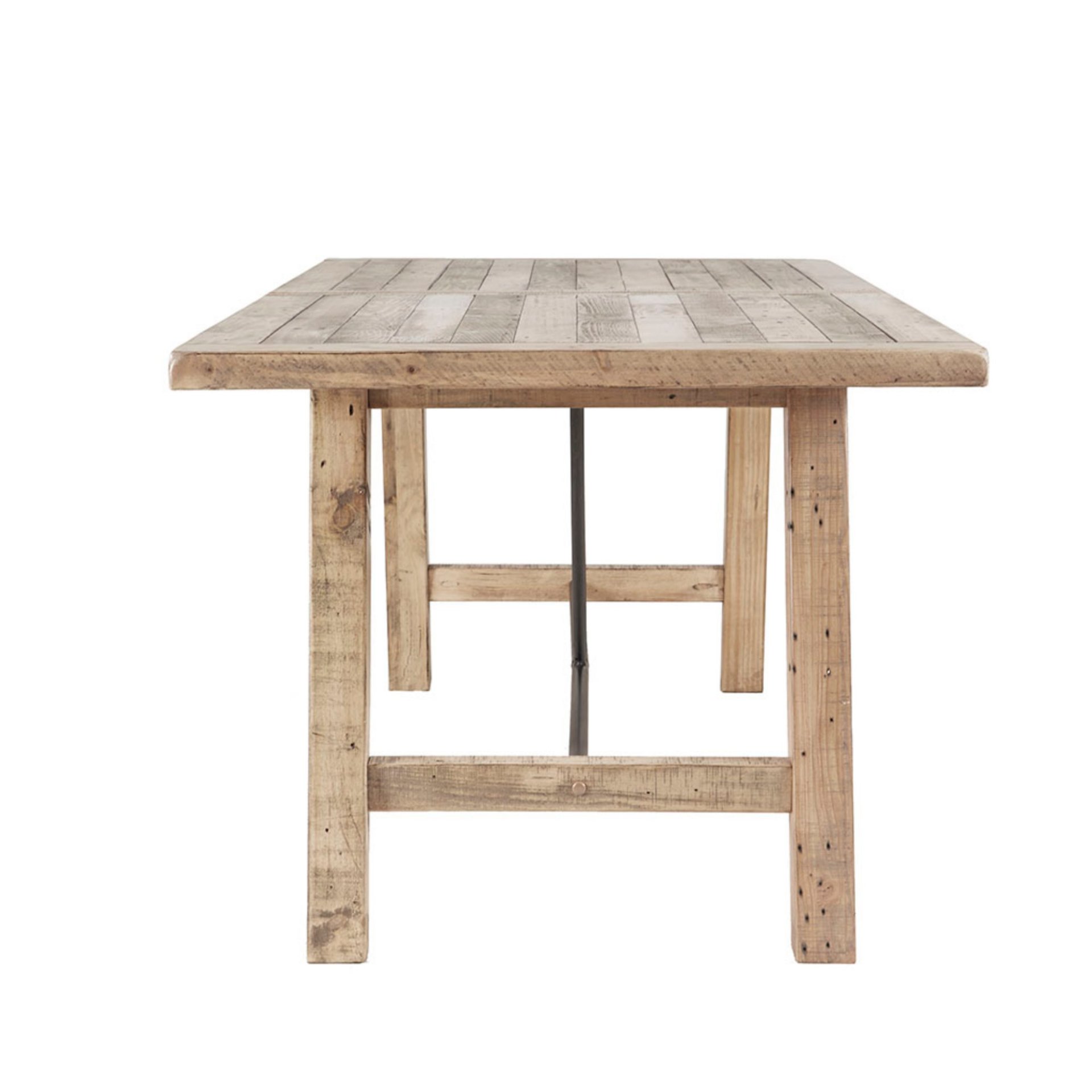 Rustic Dining Table With Metal Support - Natural - Image 4