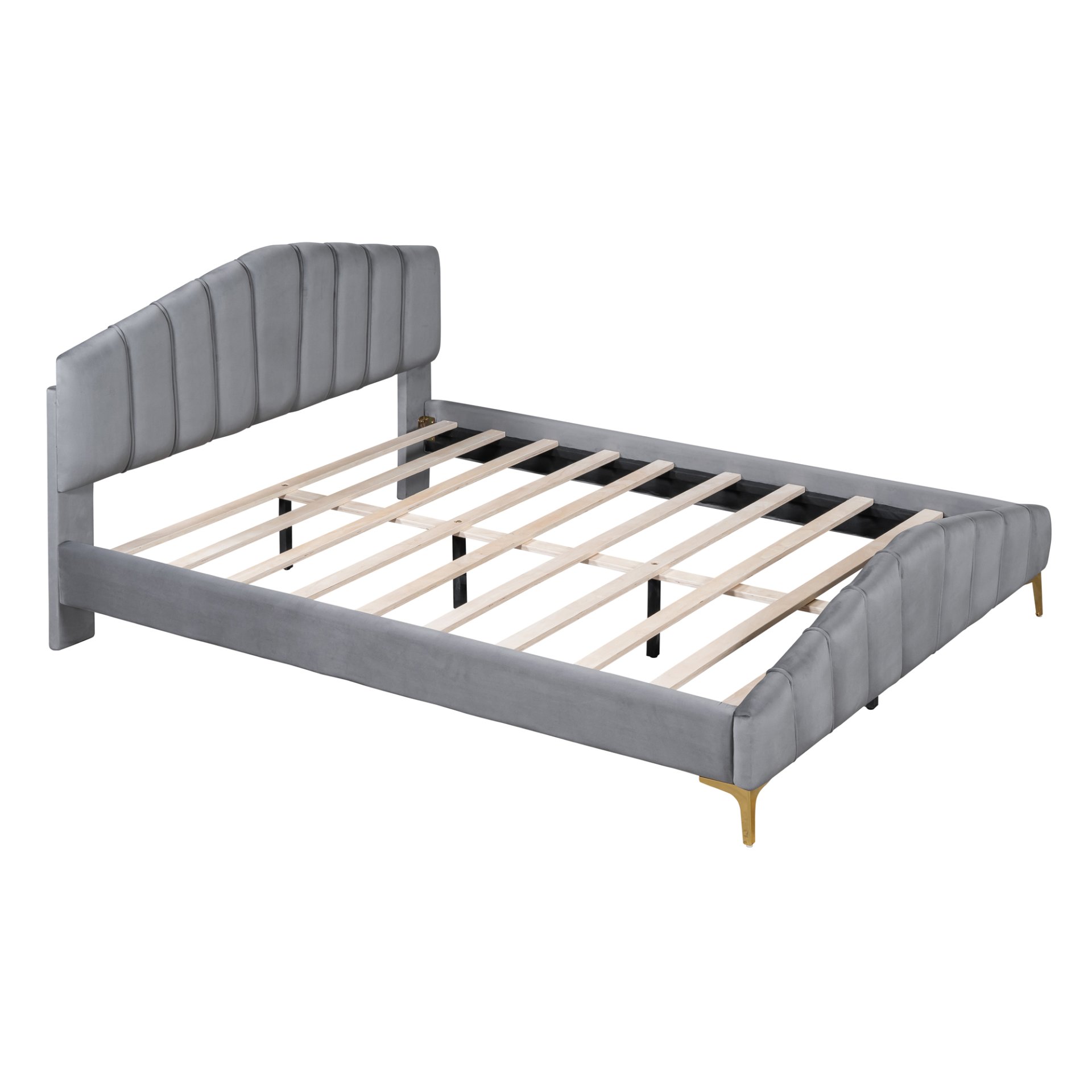 Queen Size Platform Bed With Thick, Stylish Stripe Decorated Bedboard And Elegant Leg - Gray - Image 5