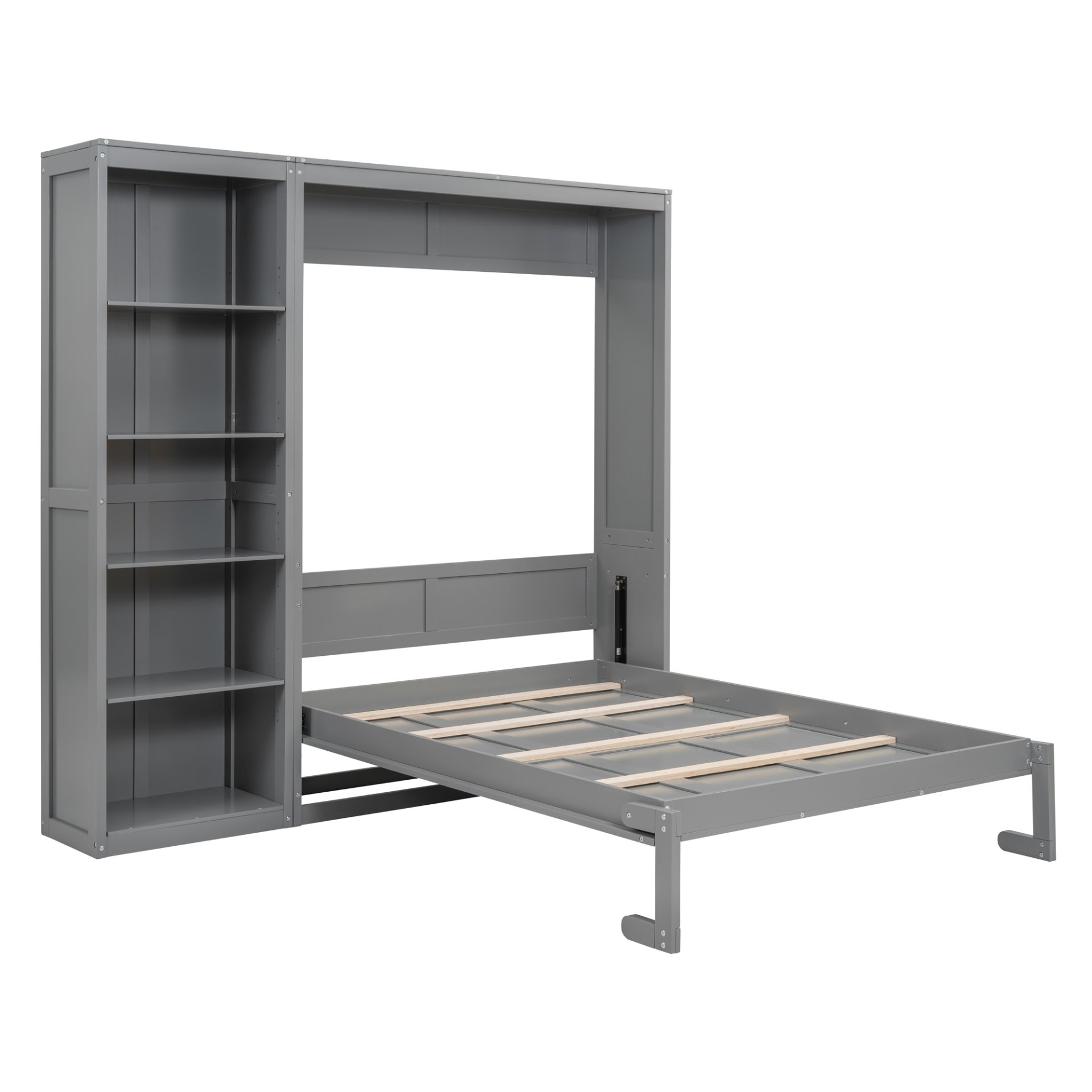 Full Size Murphy Wall Bed With Shelves - Gray - Image 5