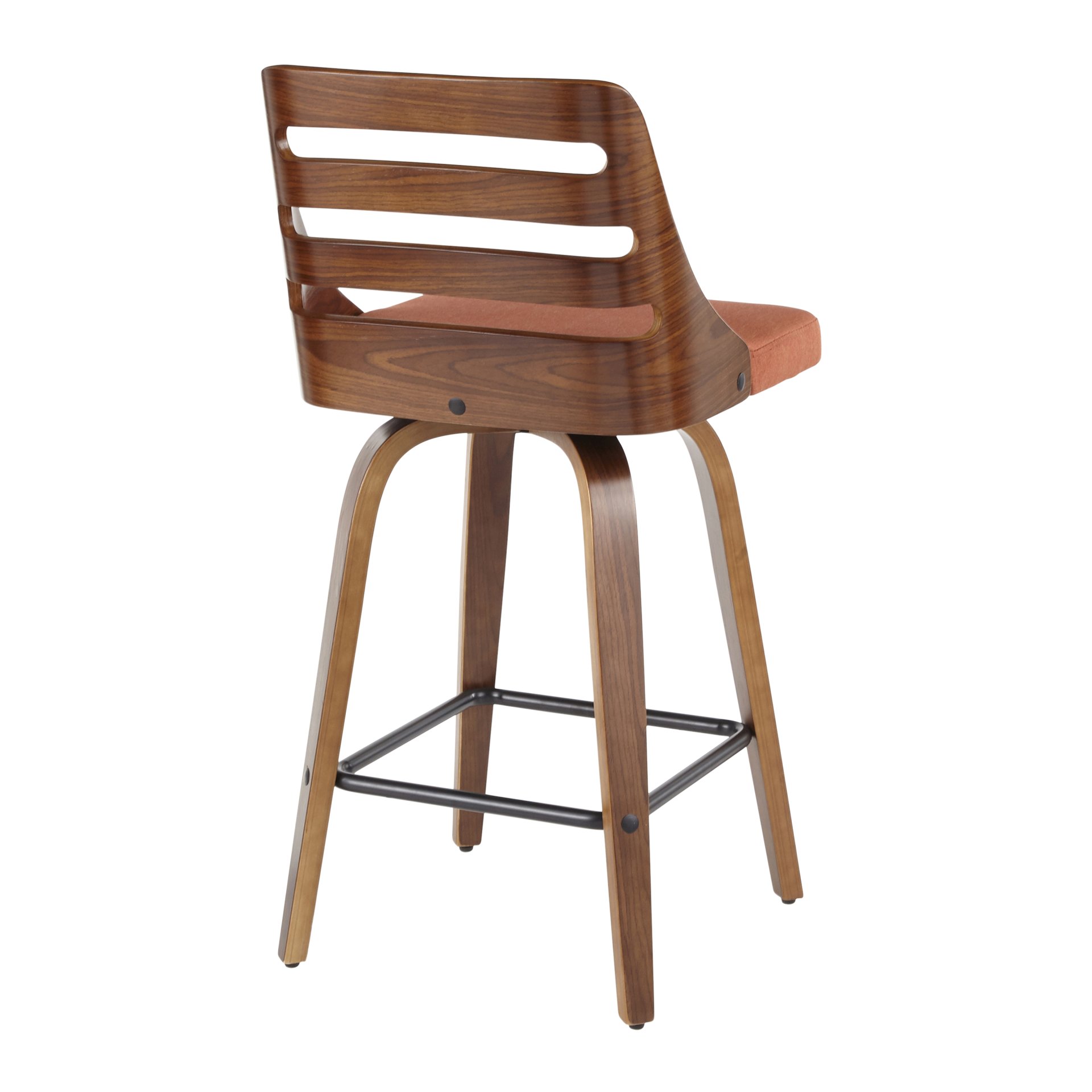 Trevi - Mid-Century Modern Counter Stool (Set of 2) - Walnut / Orange - Image 4